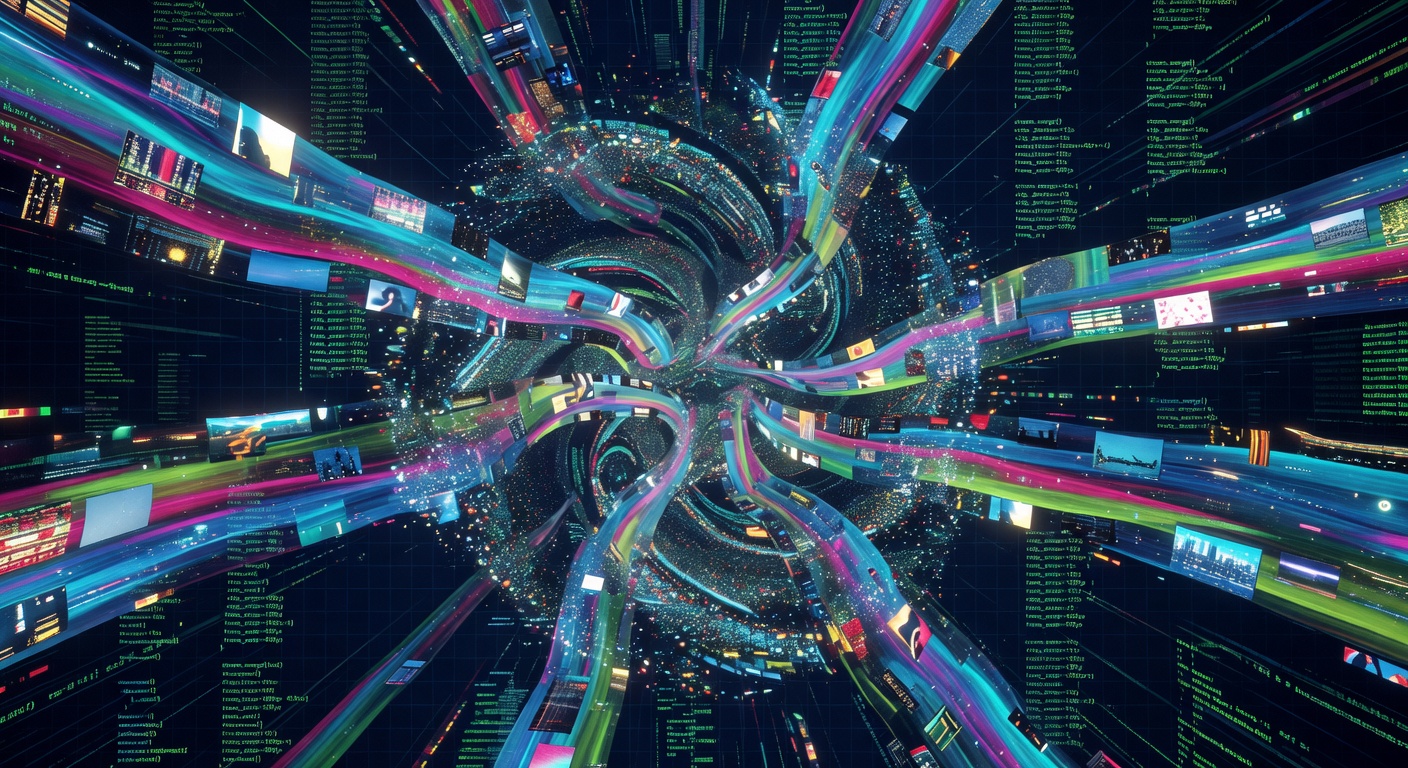 Abstract video editing streams merging showing cut patterns and rhythm